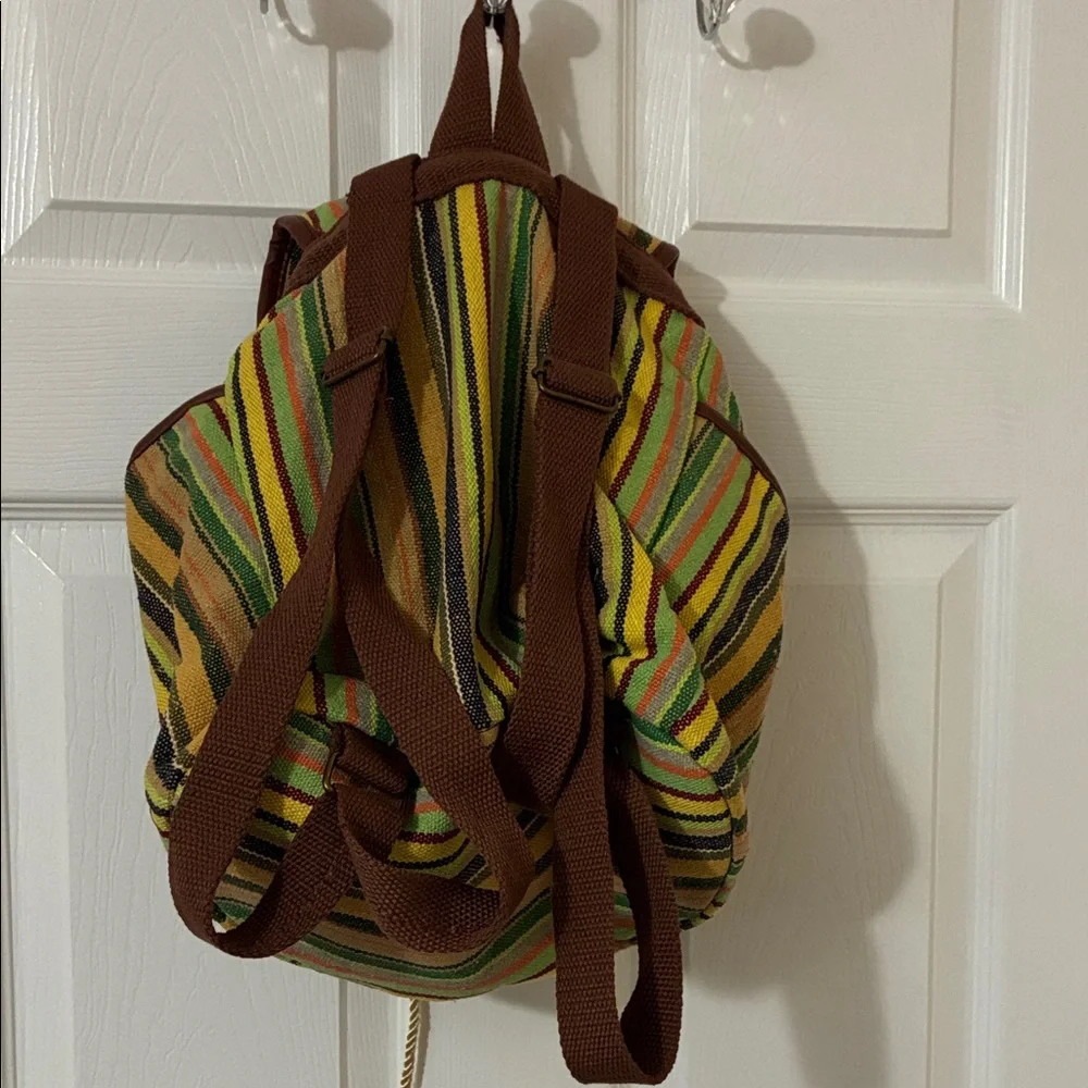 New VINTAGE Hippie BOHO Striped Multicolor Backpack PURSE School Hiking Travel
